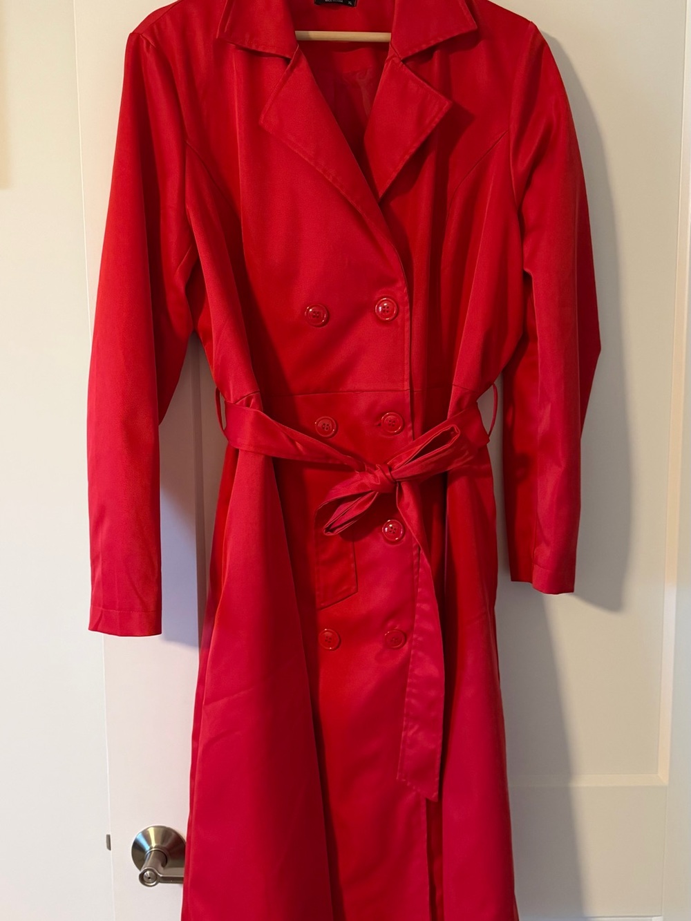 zeagoo Red Double-Breasted Trench Dress with Tie Waist